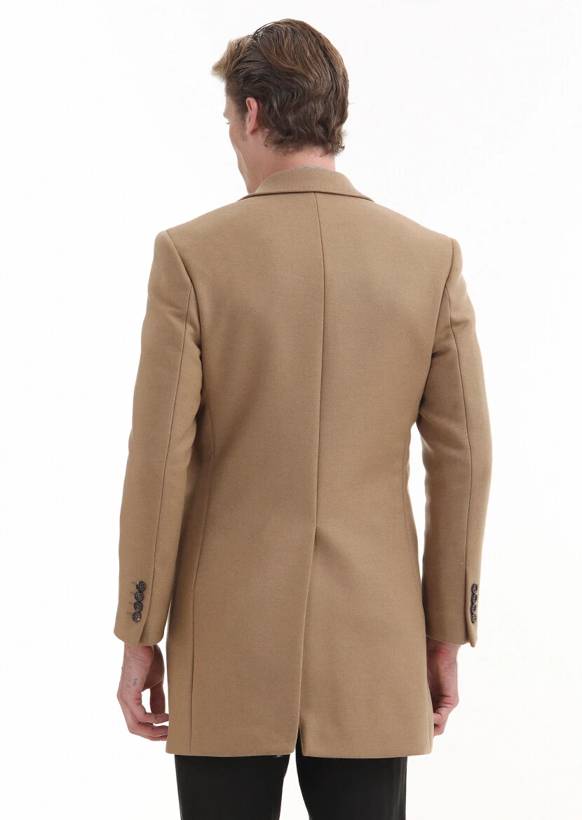 Buff Regular Fit Butterfly Collar Classical Weaving Overcoat - 6