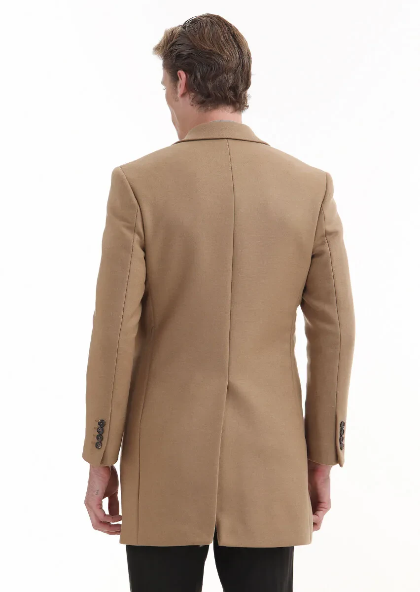 Buff Regular Fit Butterfly Collar Classical Weaving Overcoat - 6