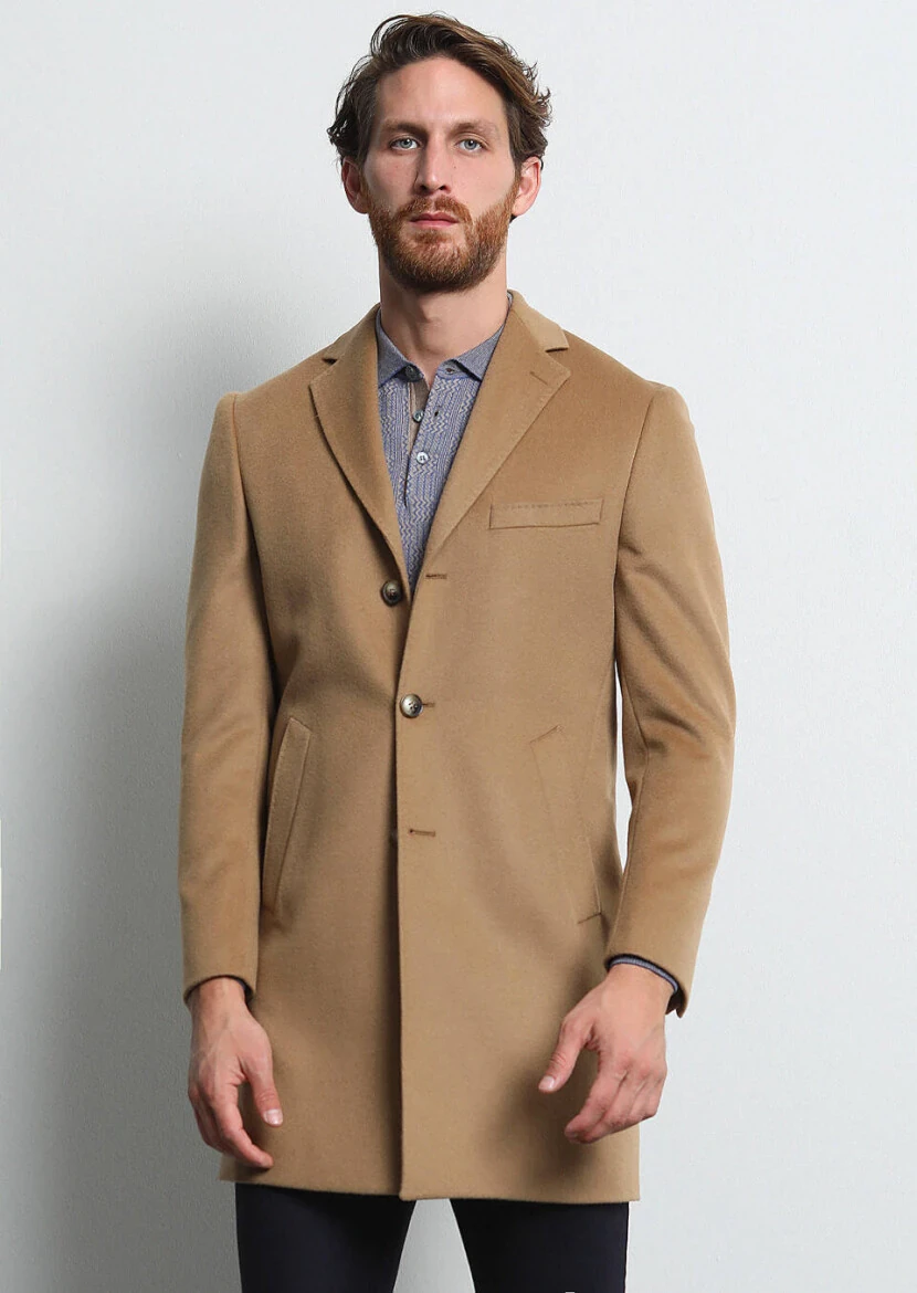 Buff Regular Fit Butterfly Collar Classical Weaving Overcoat - RAMSEY