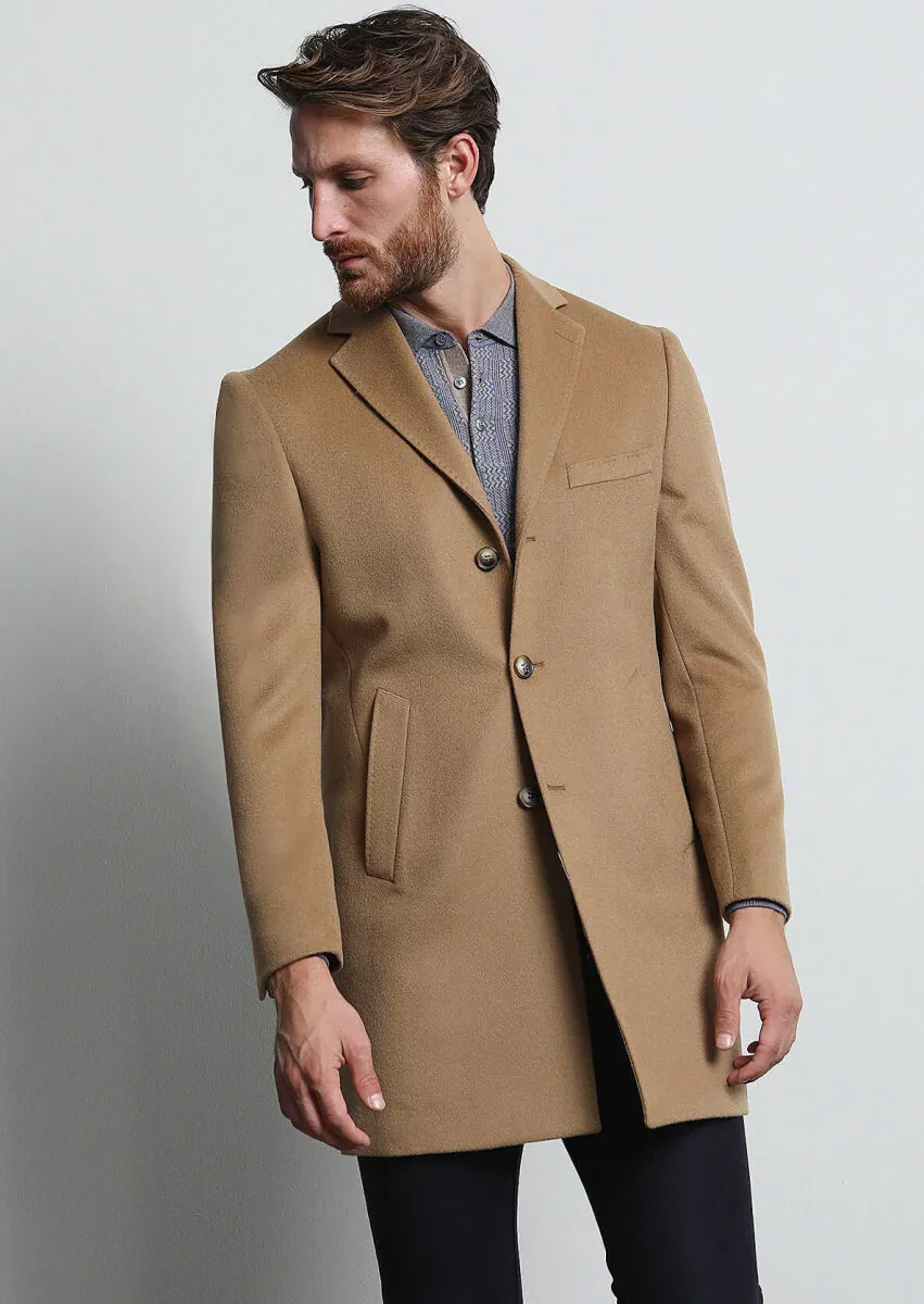 Buff Regular Fit Butterfly Collar Classical Weaving Overcoat - 4