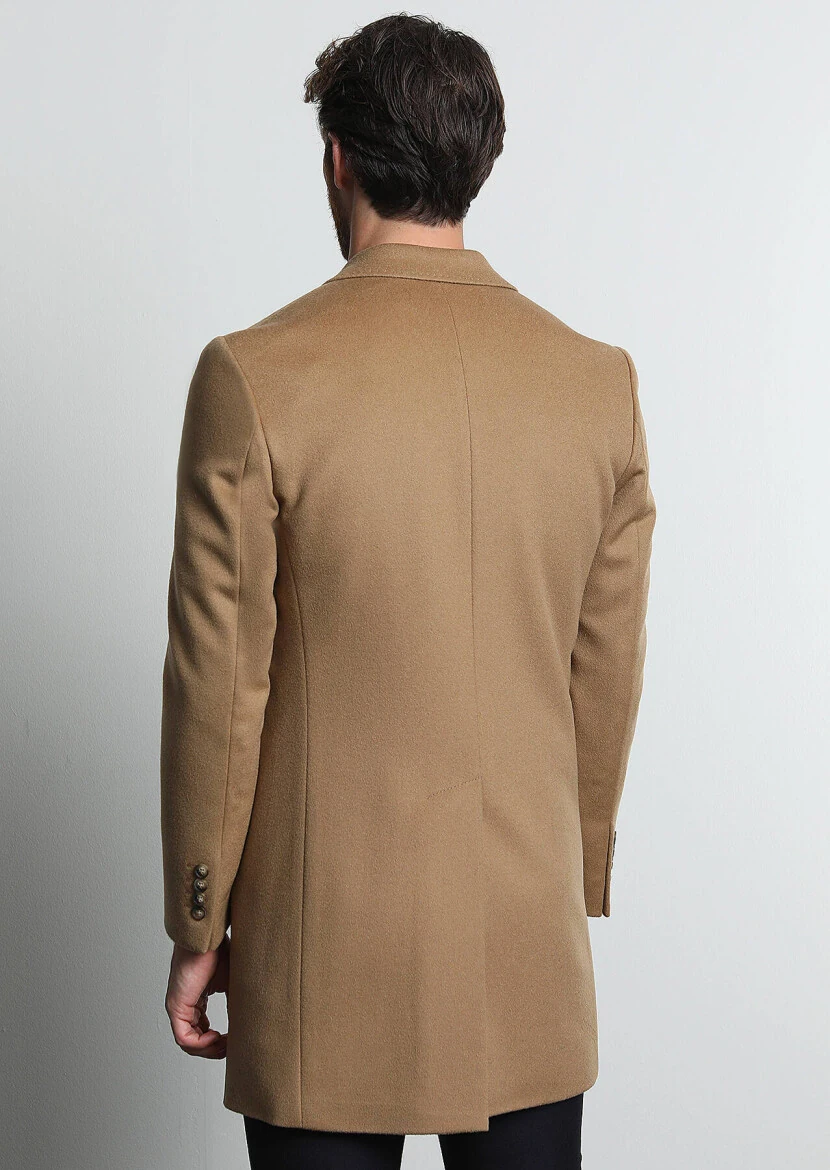 Buff Regular Fit Butterfly Collar Classical Weaving Overcoat - 5