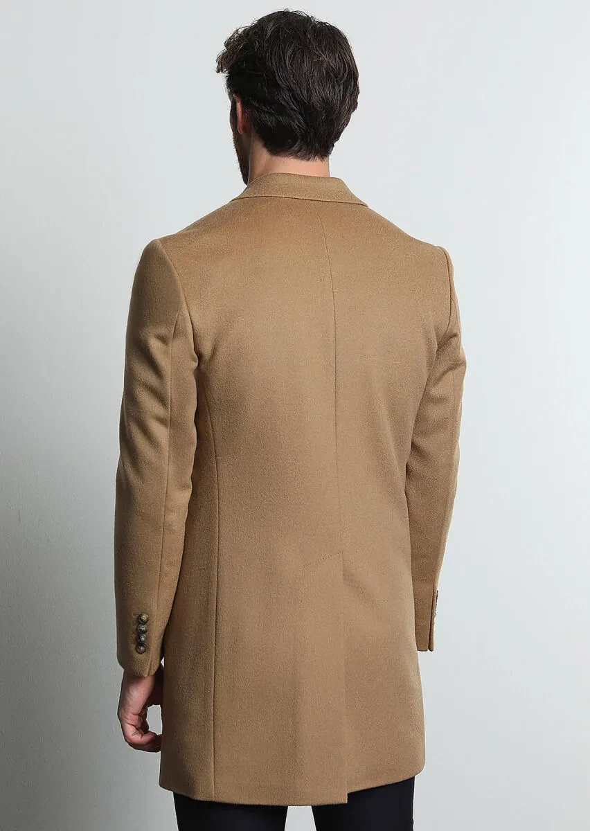 Buff Regular Fit Butterfly Collar Classical Weaving Overcoat - 5