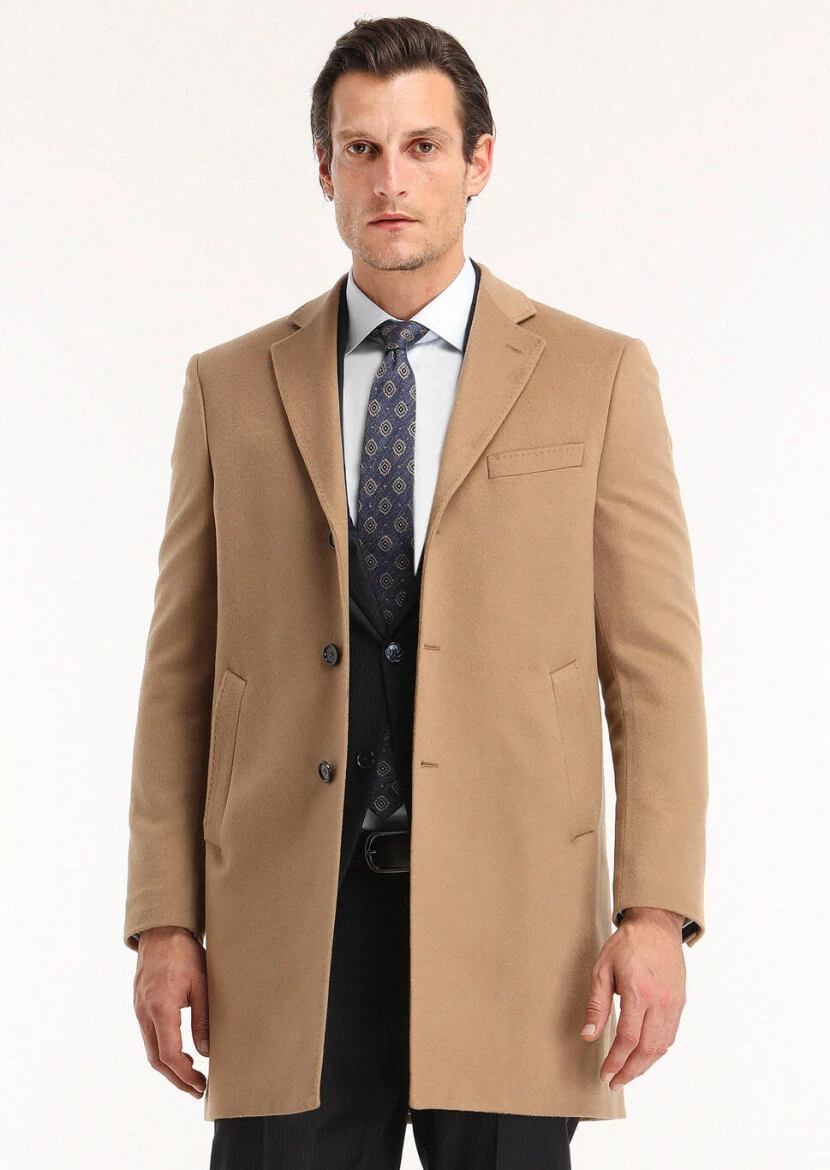 Buff Regular Fit Butterfly Collar Classical Weaving Overcoat - RAMSEY