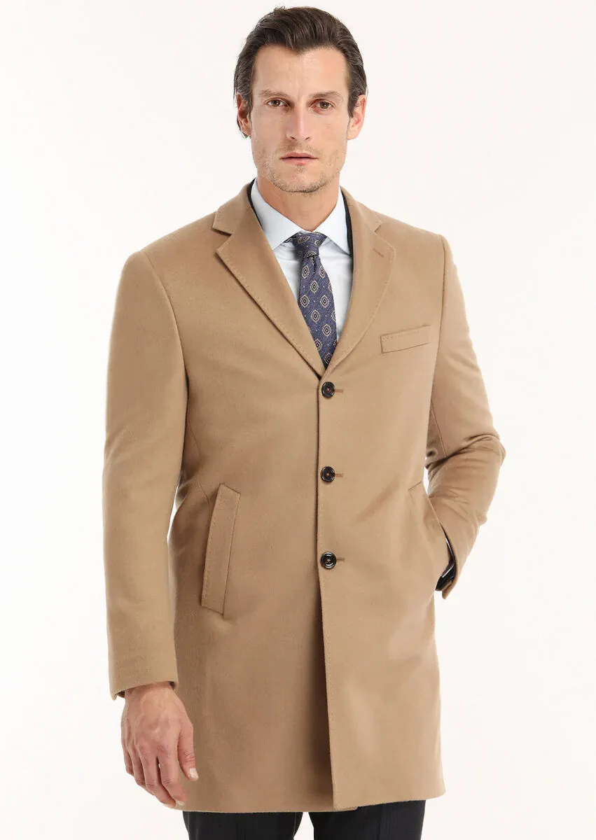 Buff Regular Fit Butterfly Collar Classical Weaving Overcoat - 3