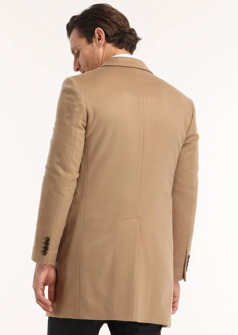 Buff Regular Fit Butterfly Collar Classical Weaving Overcoat - 5