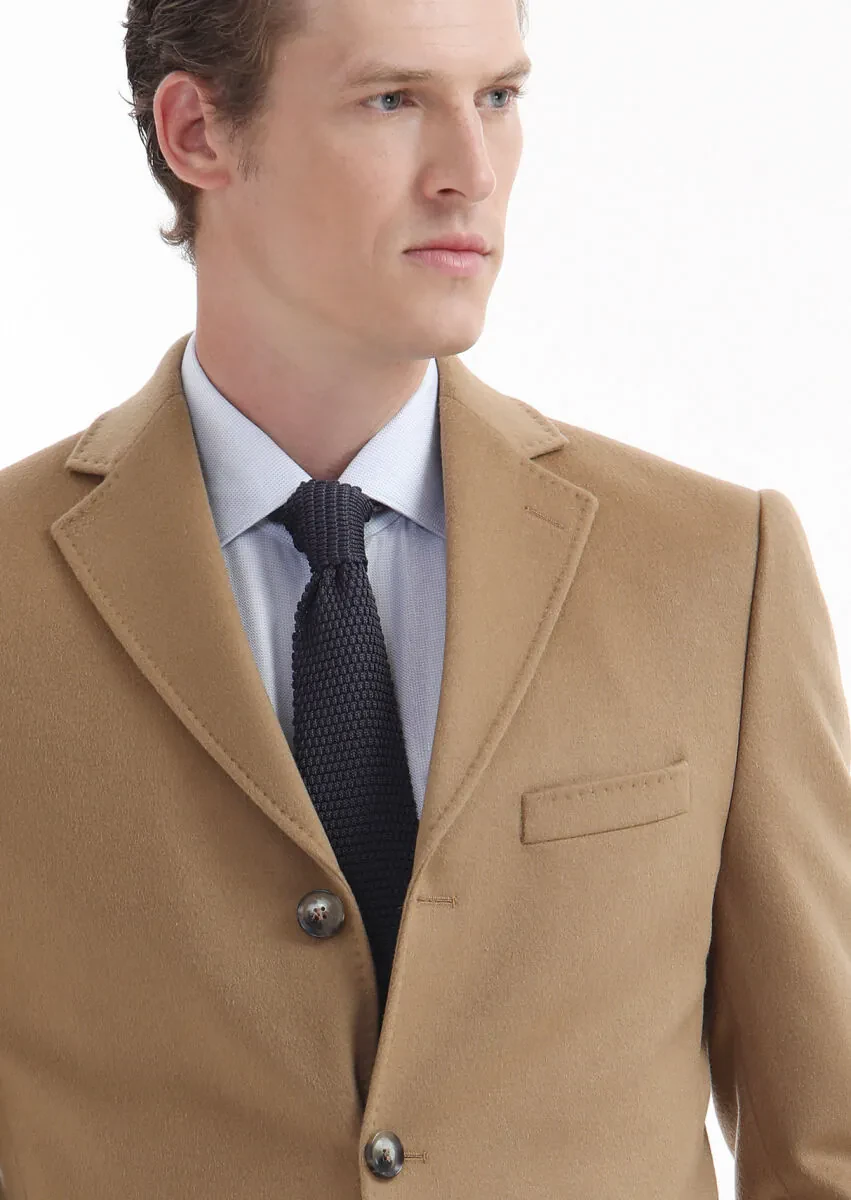 Buff Regular Fit Butterfly Collar Classical Weaving Overcoat - 4