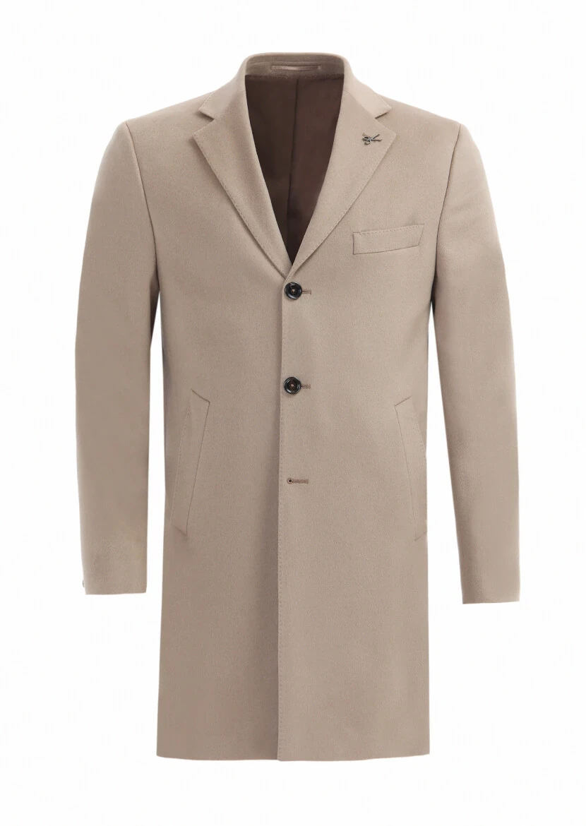 Buff Regular Fit Butterfly Collar Classical Weaving Overcoat - RAMSEY