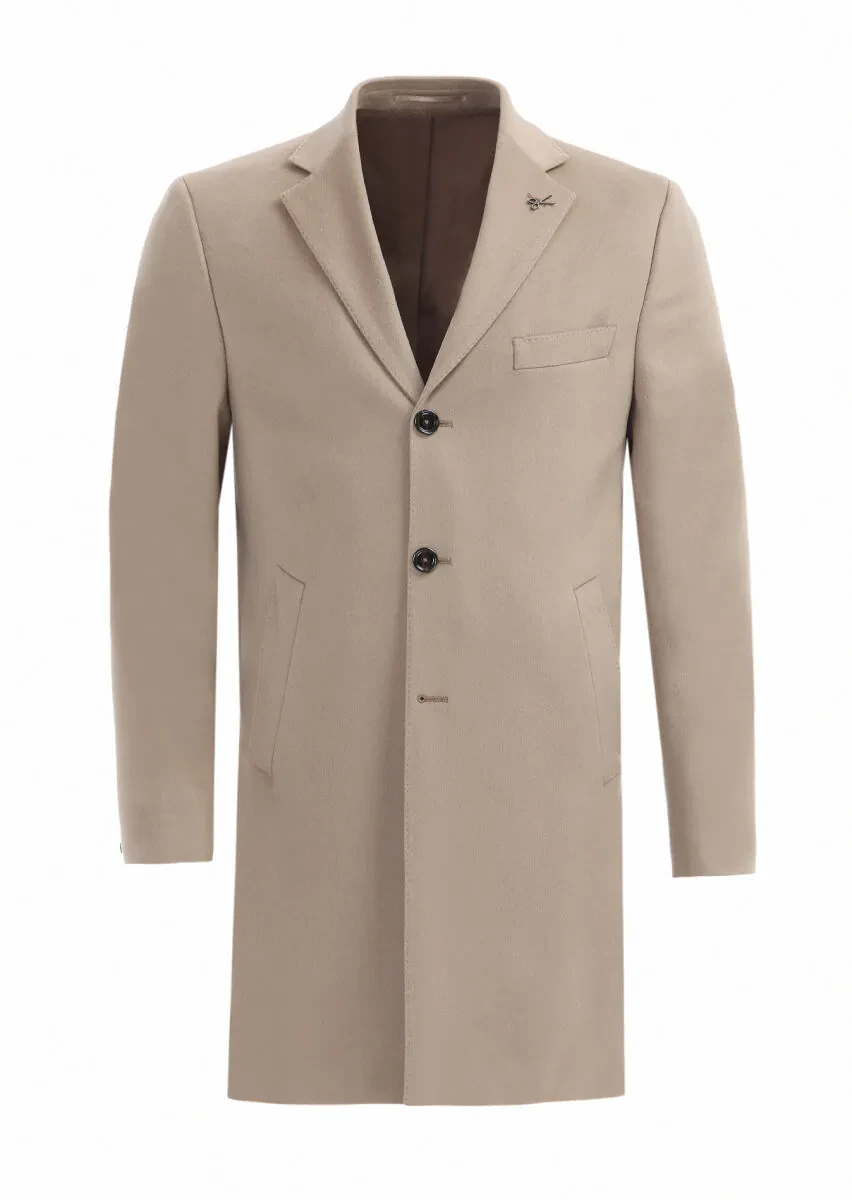 Buff Regular Fit Butterfly Collar Classical Weaving Overcoat - 1