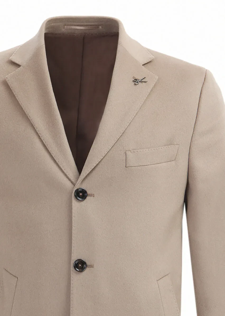 Buff Regular Fit Butterfly Collar Classical Weaving Overcoat - 2