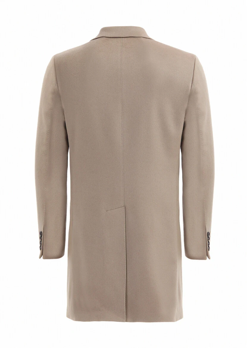 Buff Regular Fit Butterfly Collar Classical Weaving Overcoat - 3