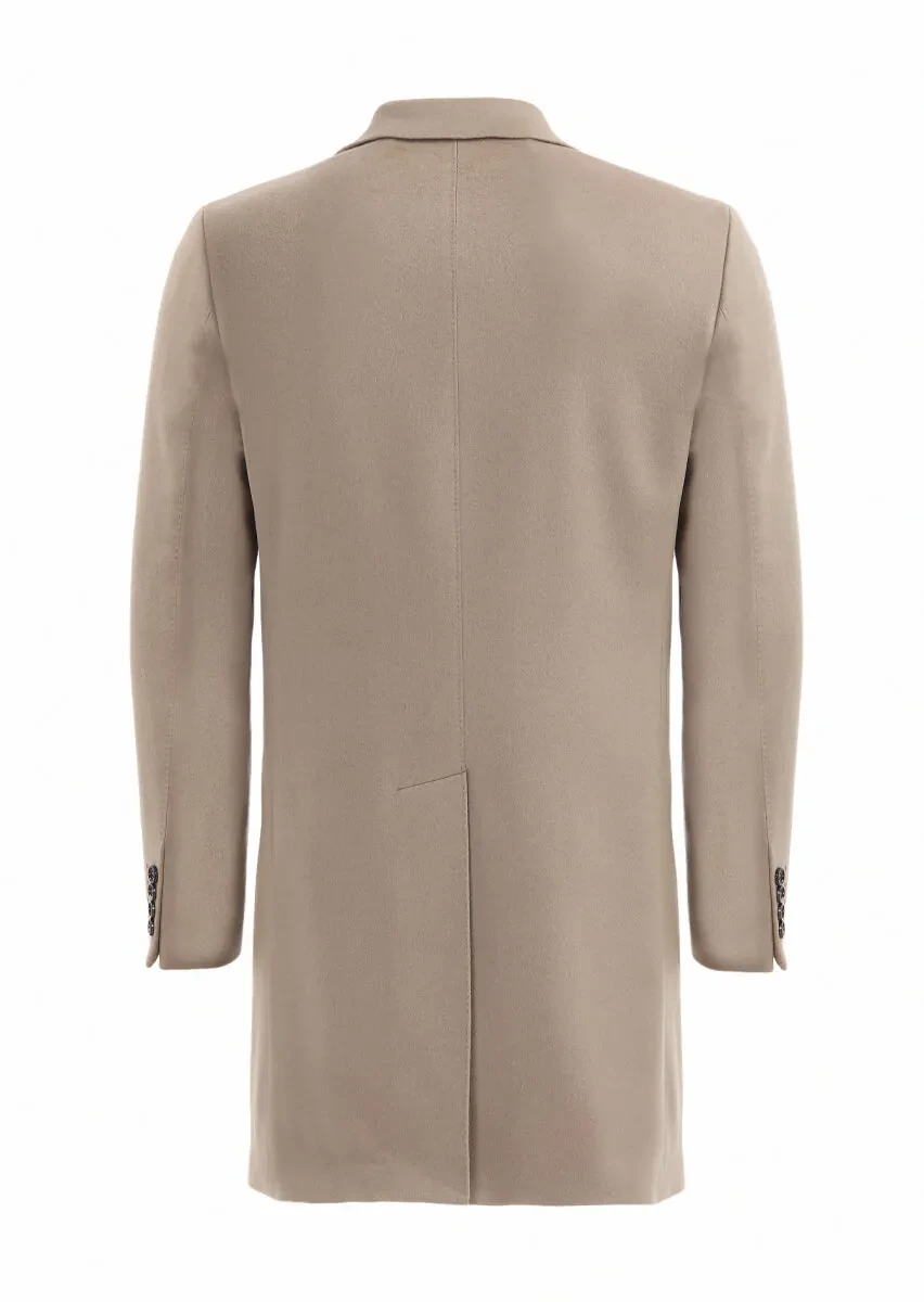 Buff Regular Fit Butterfly Collar Classical Weaving Overcoat - 3