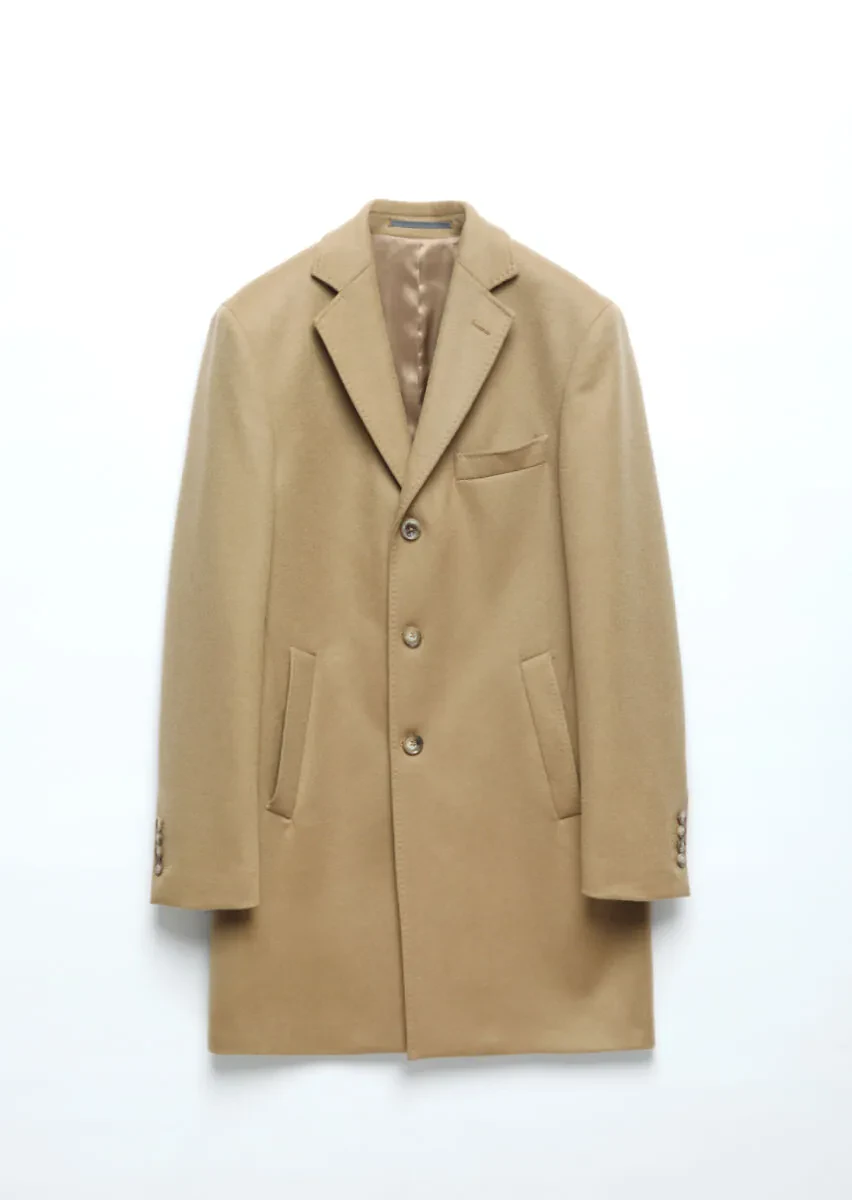 Buff Regular Fit Butterfly Collar Classical Weaving Overcoat - 1