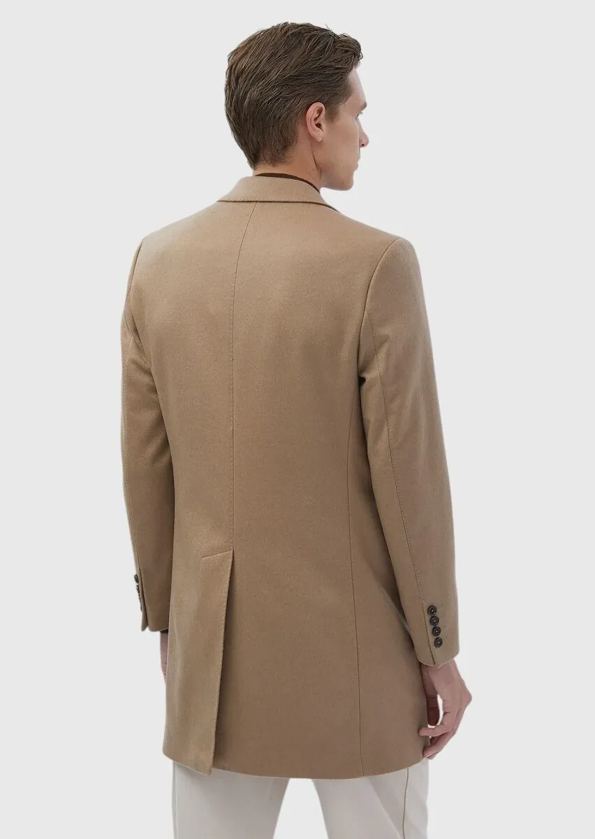 Buff Regular Fit Butterfly Collar Classical Weaving Overcoat - 9