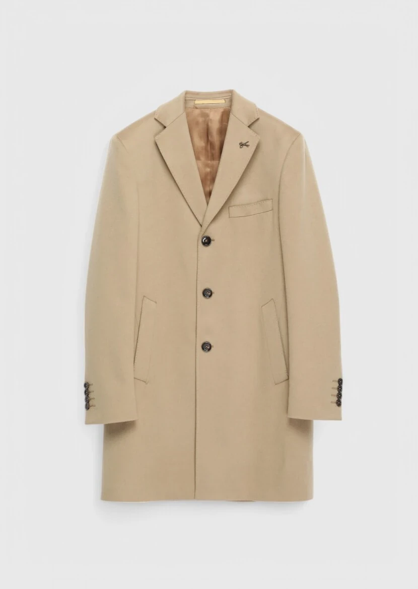 Buff Regular Fit Butterfly Collar Classical Weaving Overcoat - RAMSEY