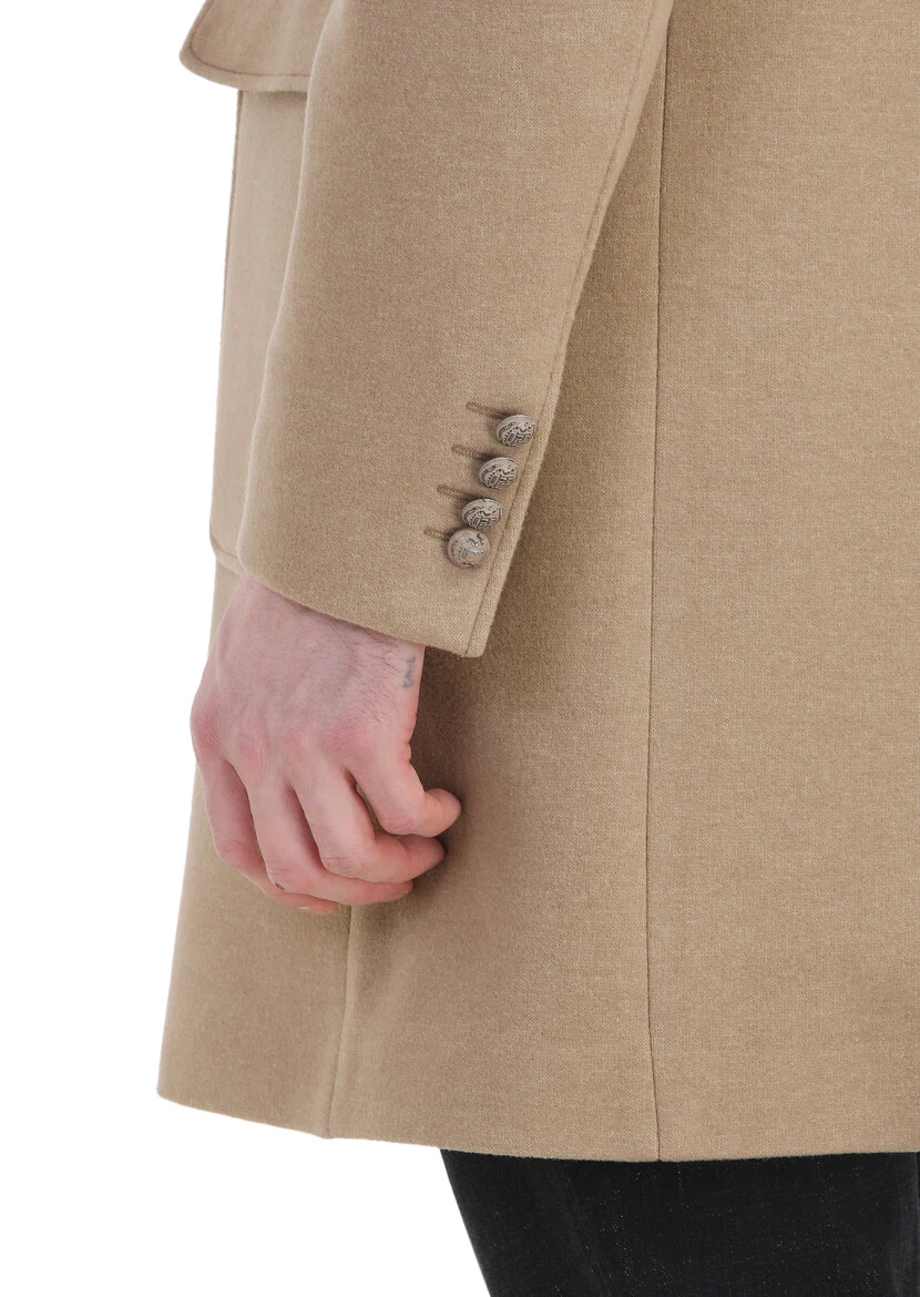 Buff Regular Fit Double Breasted Collar Casual Knitting Overcoat - 9