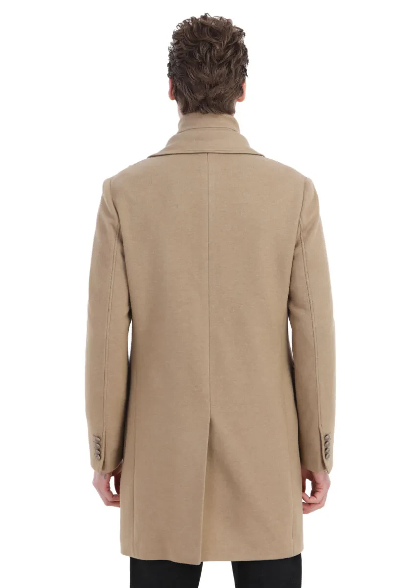 Buff Regular Fit Double Breasted Collar Casual Knitting Overcoat - 10