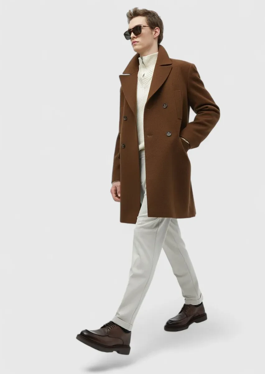 Buff Regular Fit Double Breasted Collar Casual Weaving Overcoat - 1