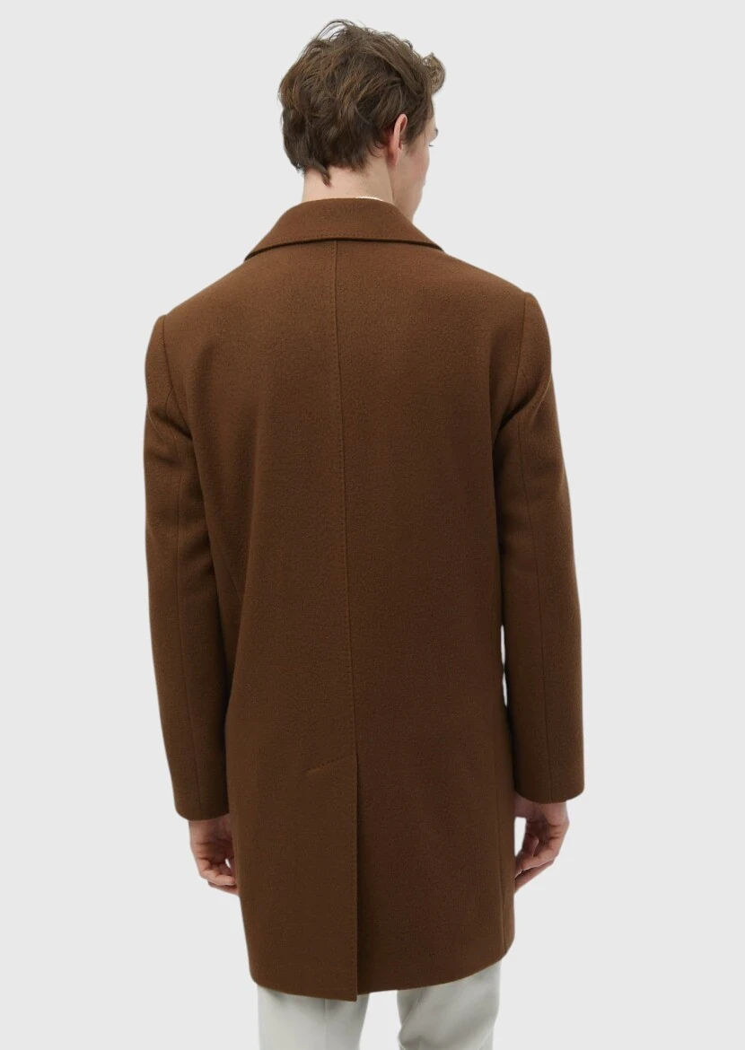 Buff Regular Fit Double Breasted Collar Casual Weaving Overcoat - 8