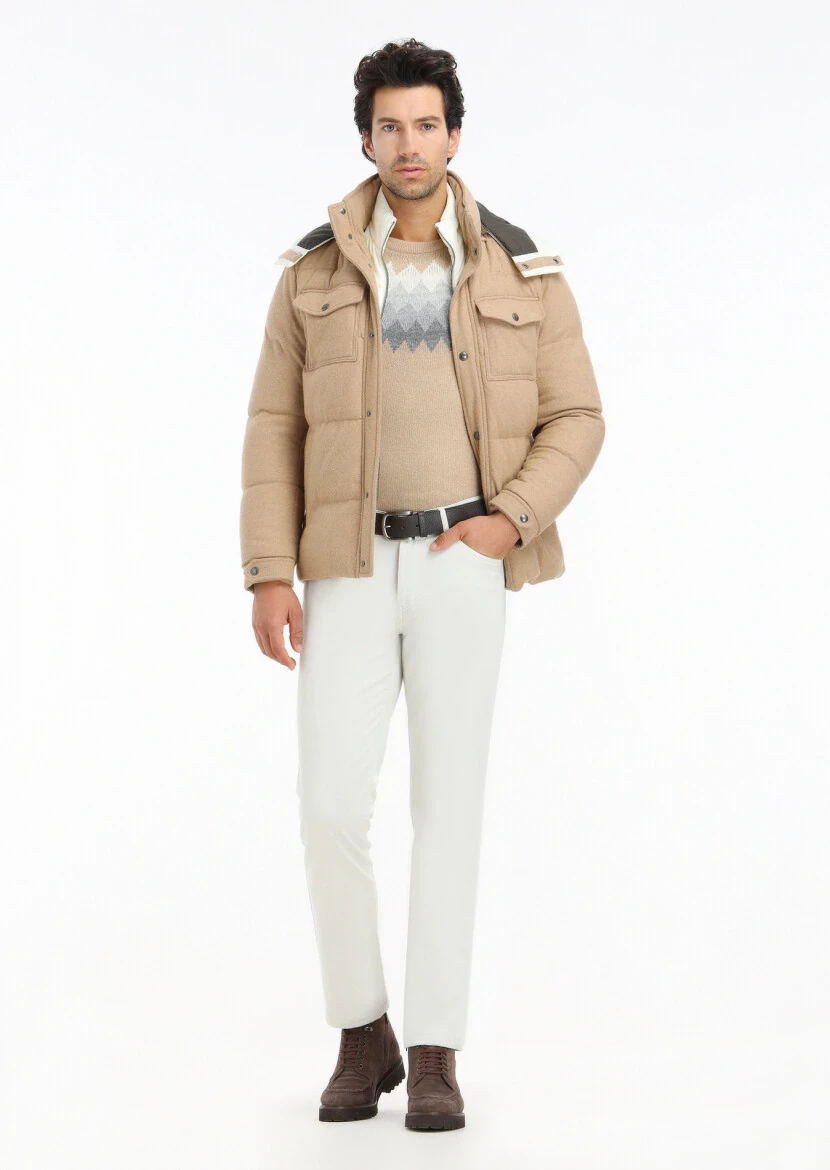 Buff Regular Fit Hooded Casual Knitting Coat 