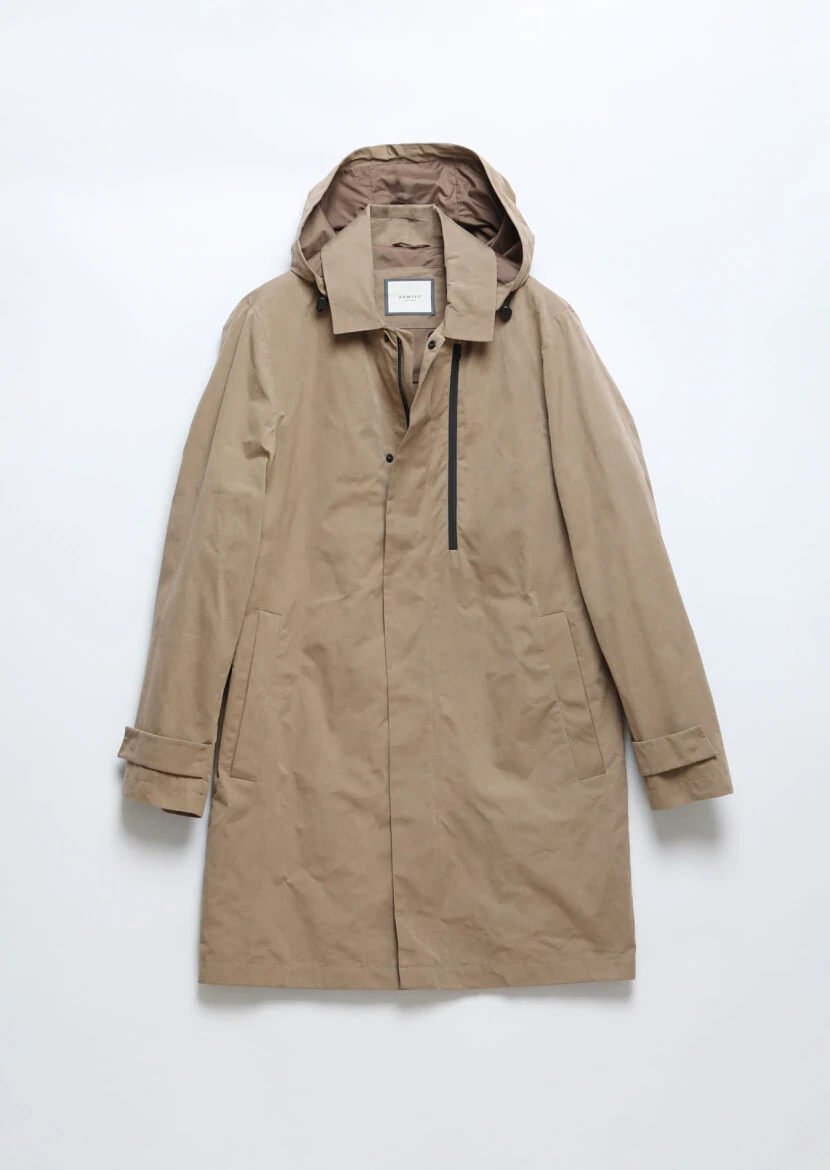 Buff Regular Fit Shirt Collar Casual Weaving Removable Hood Rain Coat - 6