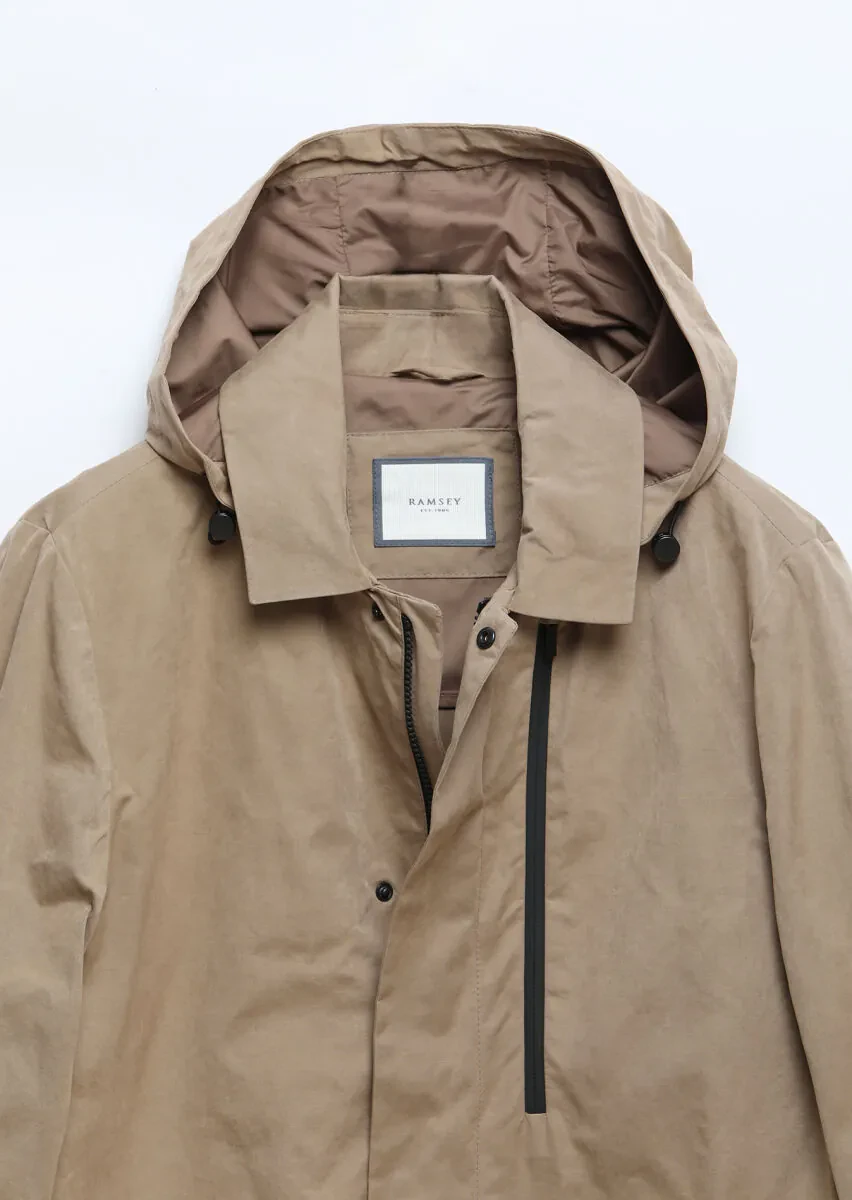 Buff Regular Fit Shirt Collar Casual Weaving Removable Hood Rain Coat - 7