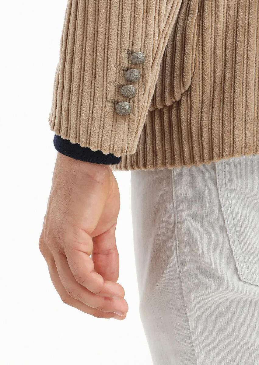 Buff Ribbed Shirt Shoulder Slim Fit 100% Cotton Jacket - 7