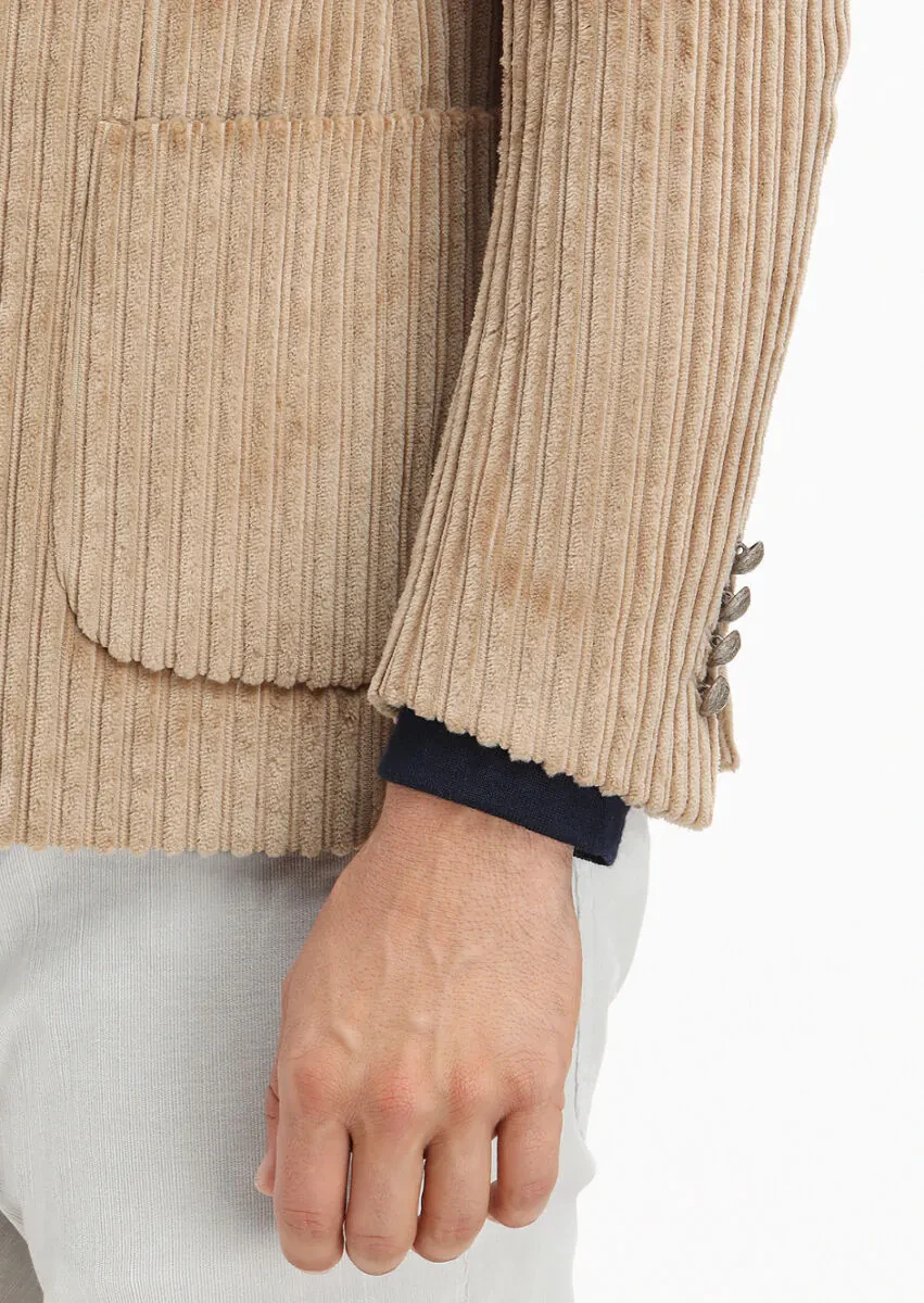 Buff Ribbed Shirt Shoulder Slim Fit 100% Cotton Jacket - 8