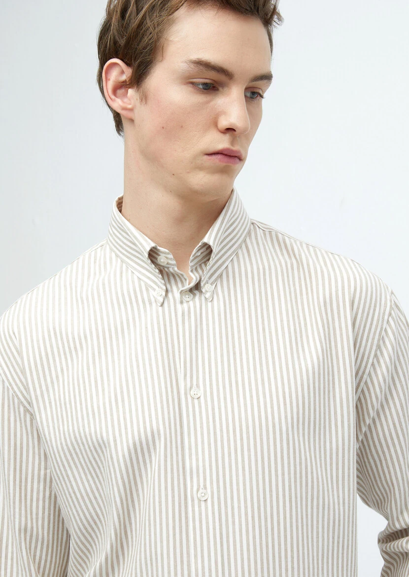 Buff Striped Loose Fit Weaving Casual Cotton Blended Shirt - RAMSEY