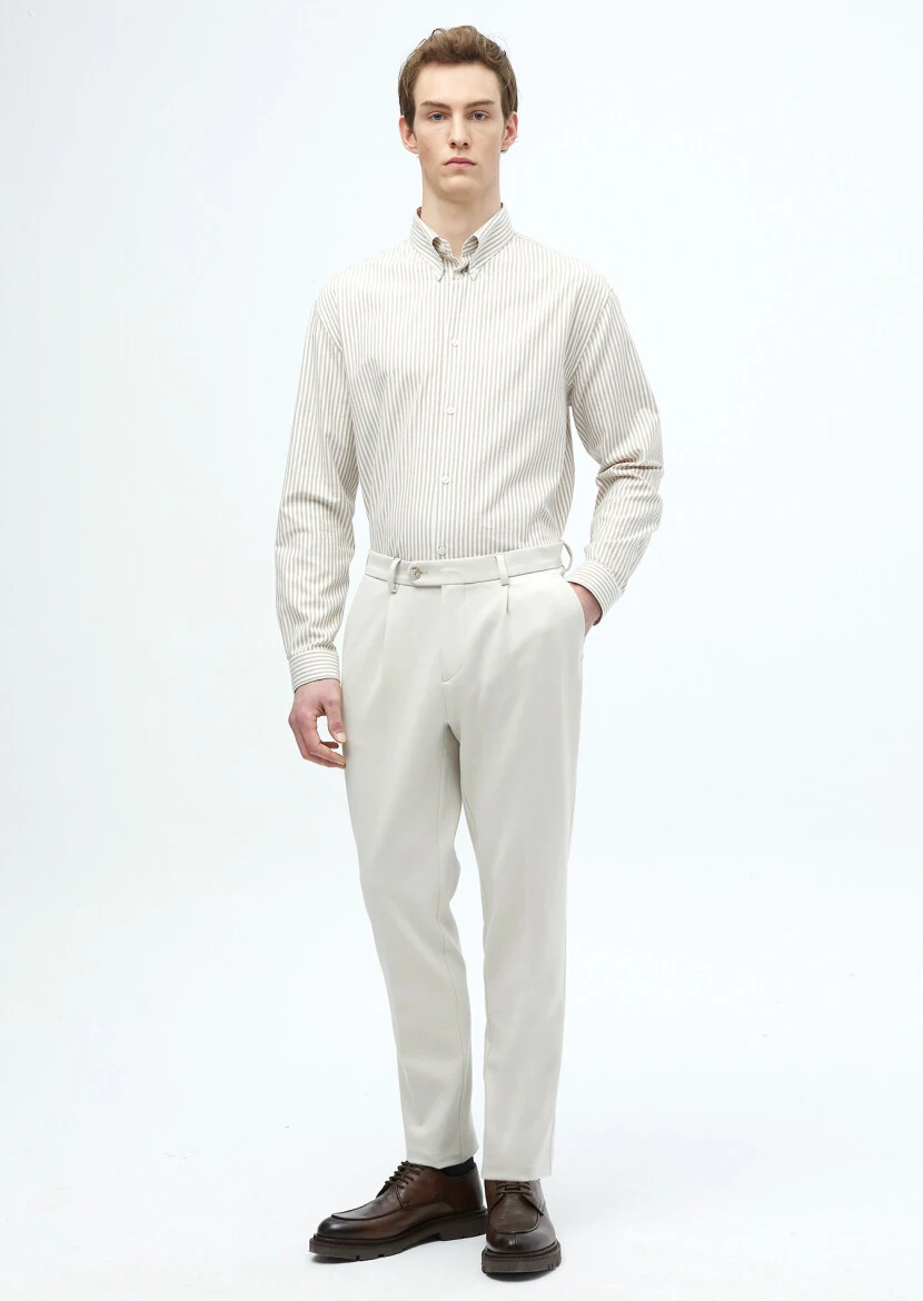 Buff Striped Loose Fit Weaving Casual Cotton Blended Shirt - RAMSEY