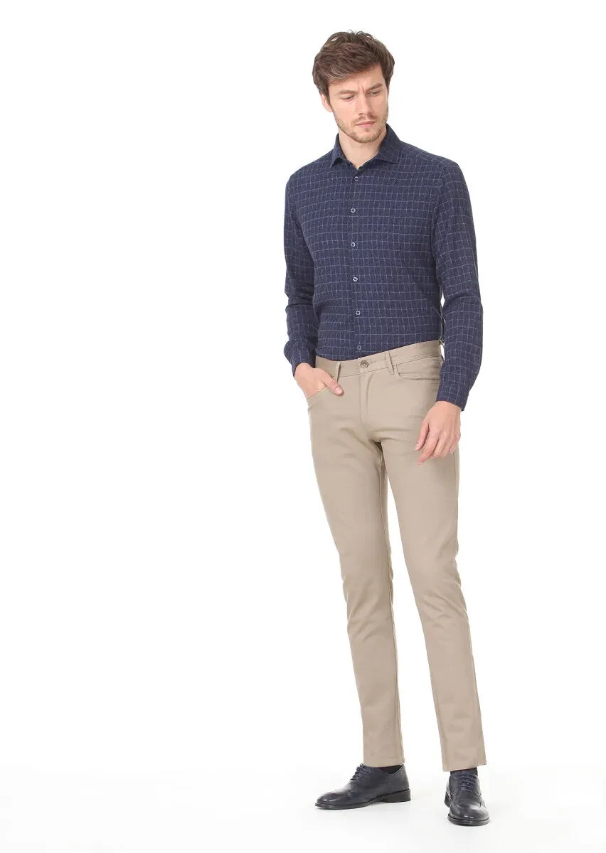 Buff Weaving Slim Fit Casual Cotton Blended Trousers - 1