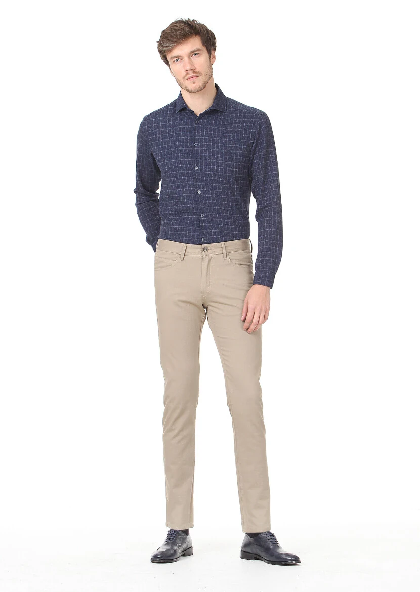 Buff Weaving Slim Fit Casual Cotton Blended Trousers 