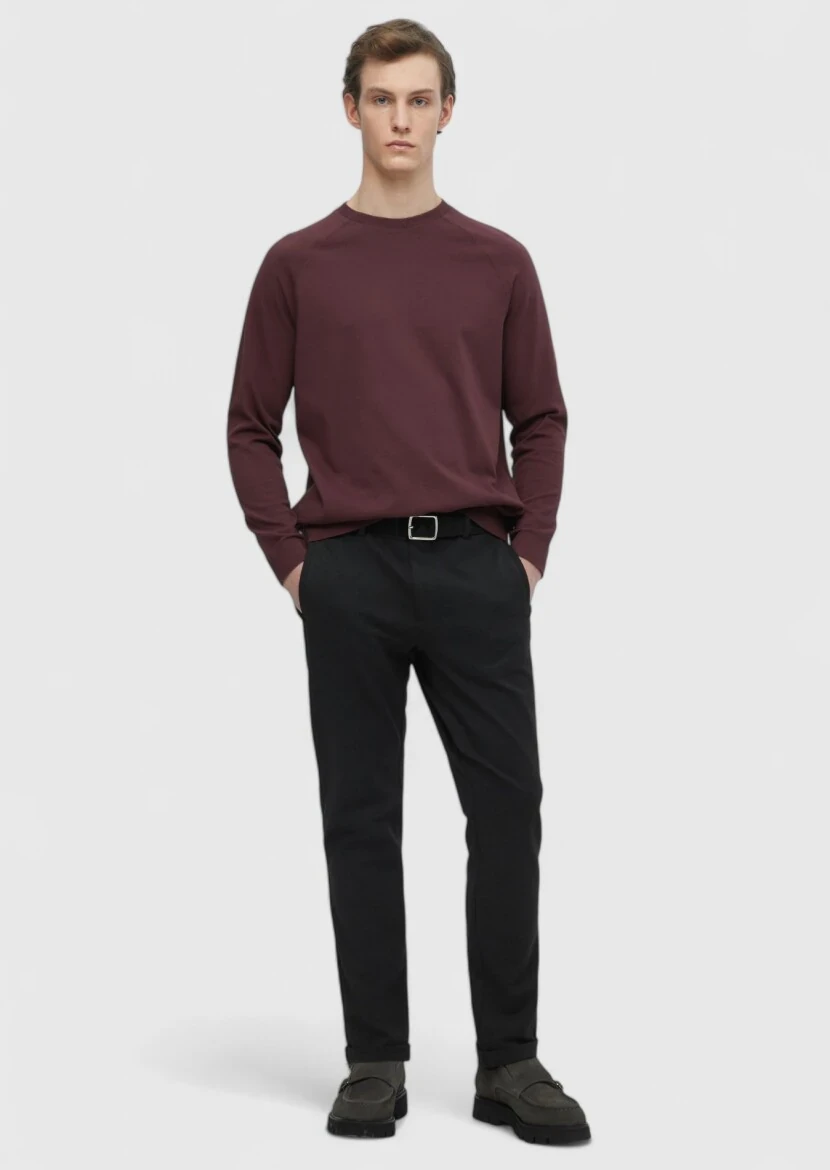 Burgundy Crew Neck Plain Sweatshirt - RAMSEY