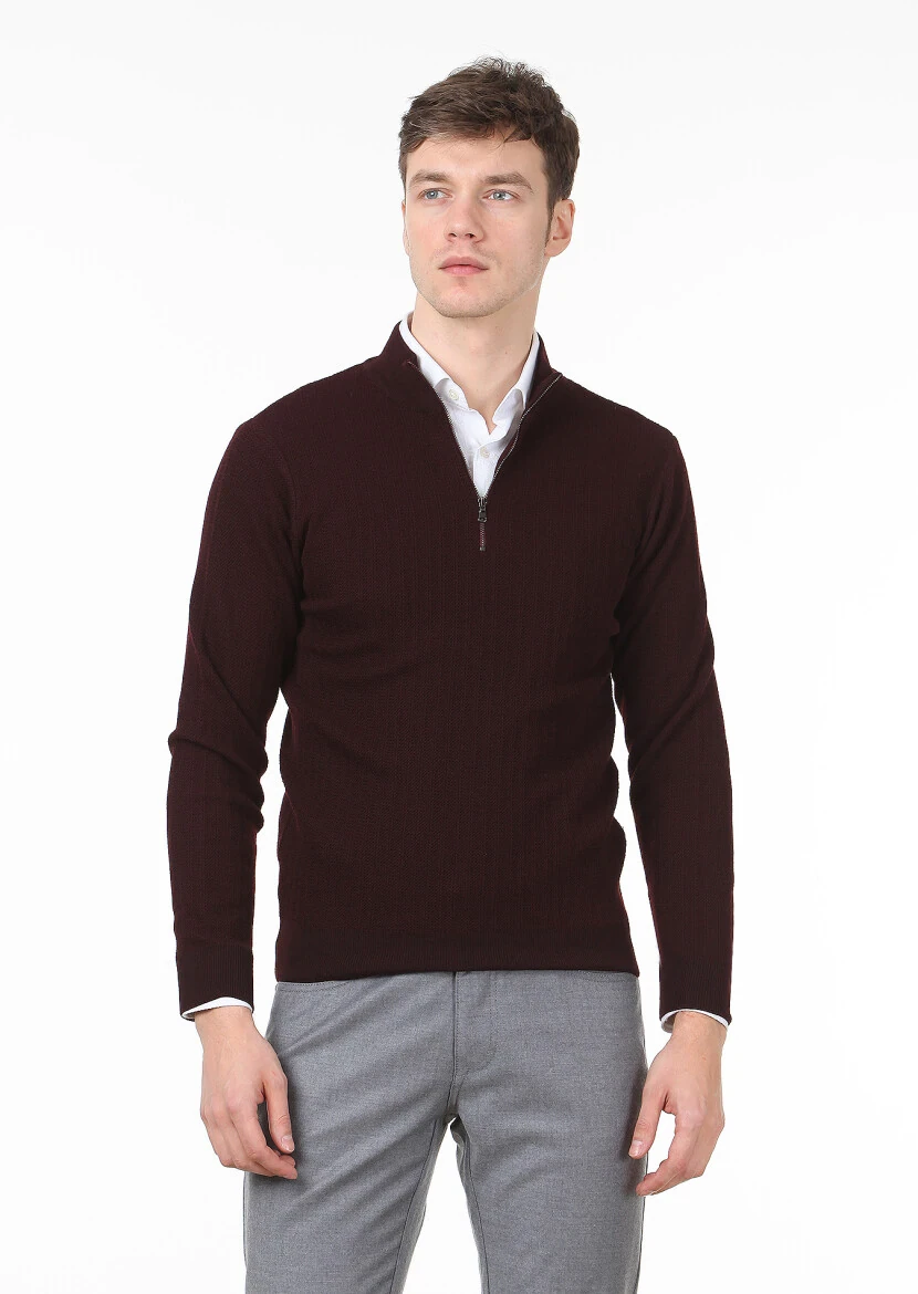 Burgundy Knitwear Sweatshirt - 1