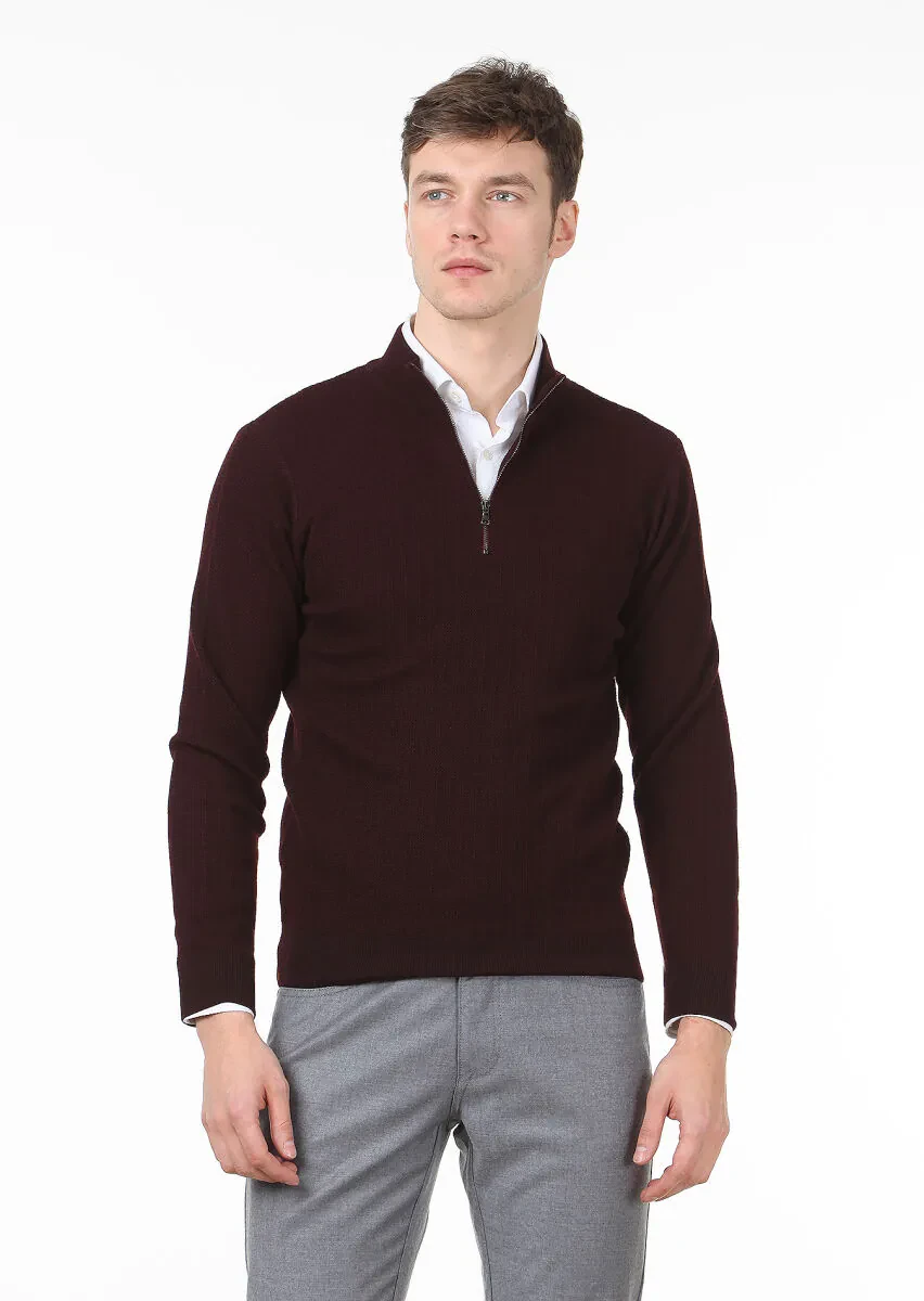 Burgundy Knitwear Sweatshirt - 1
