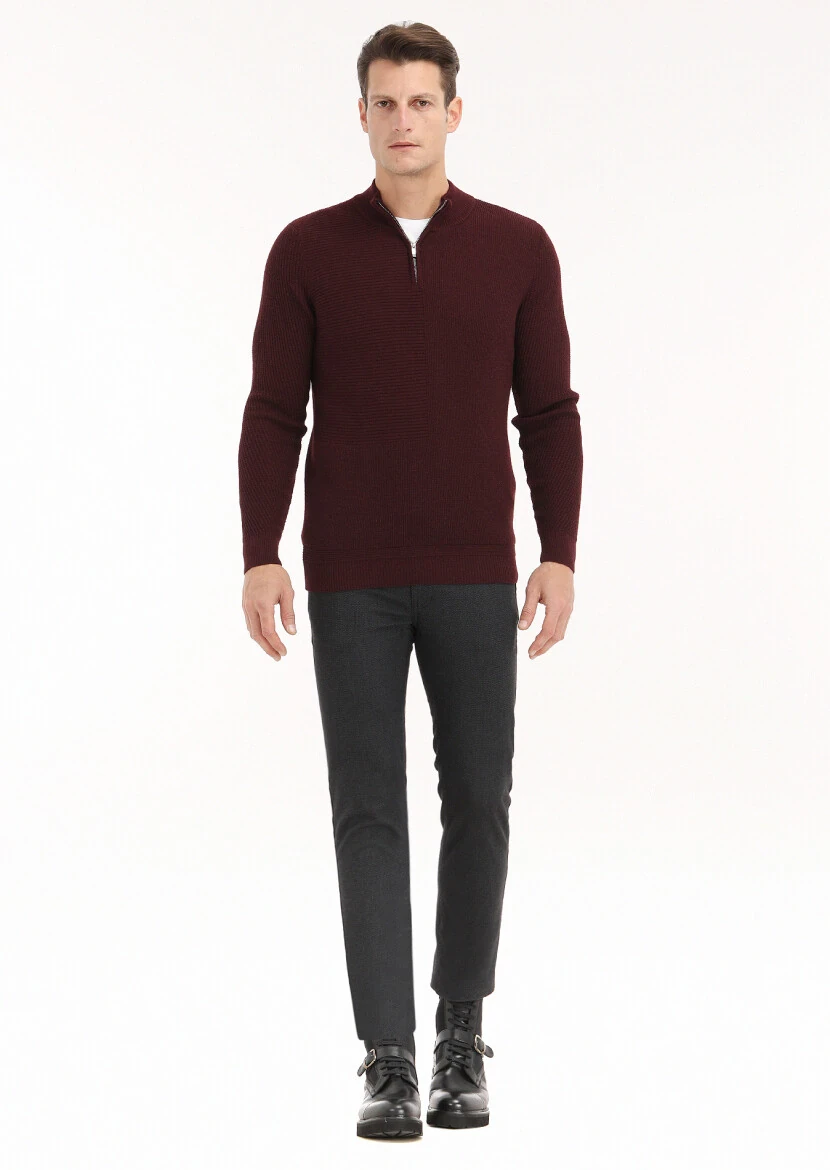 Burgundy Knitwear Sweatshirt - 1