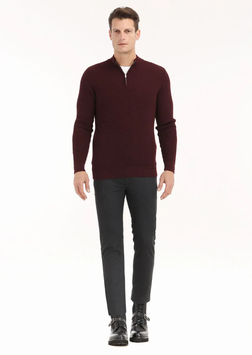 Burgundy Knitwear Sweatshirt - 1