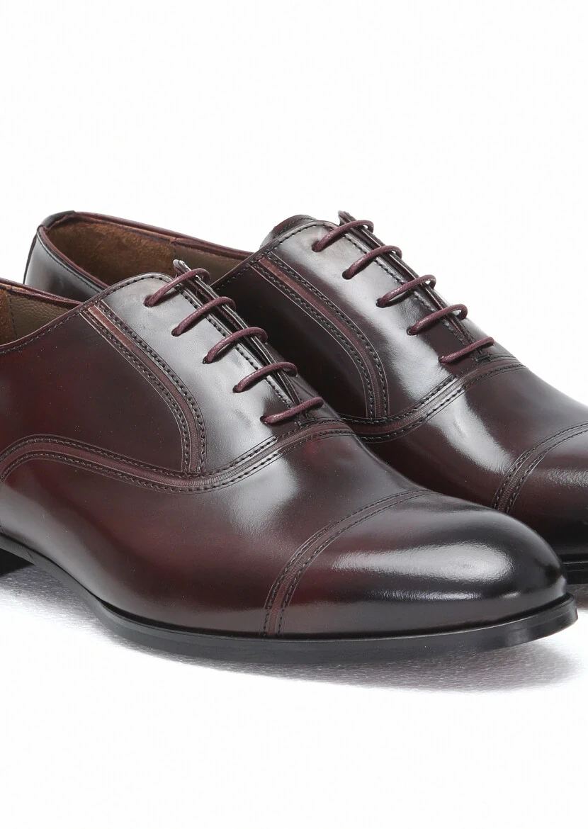Burgundy Leather Classical Shoes - 3