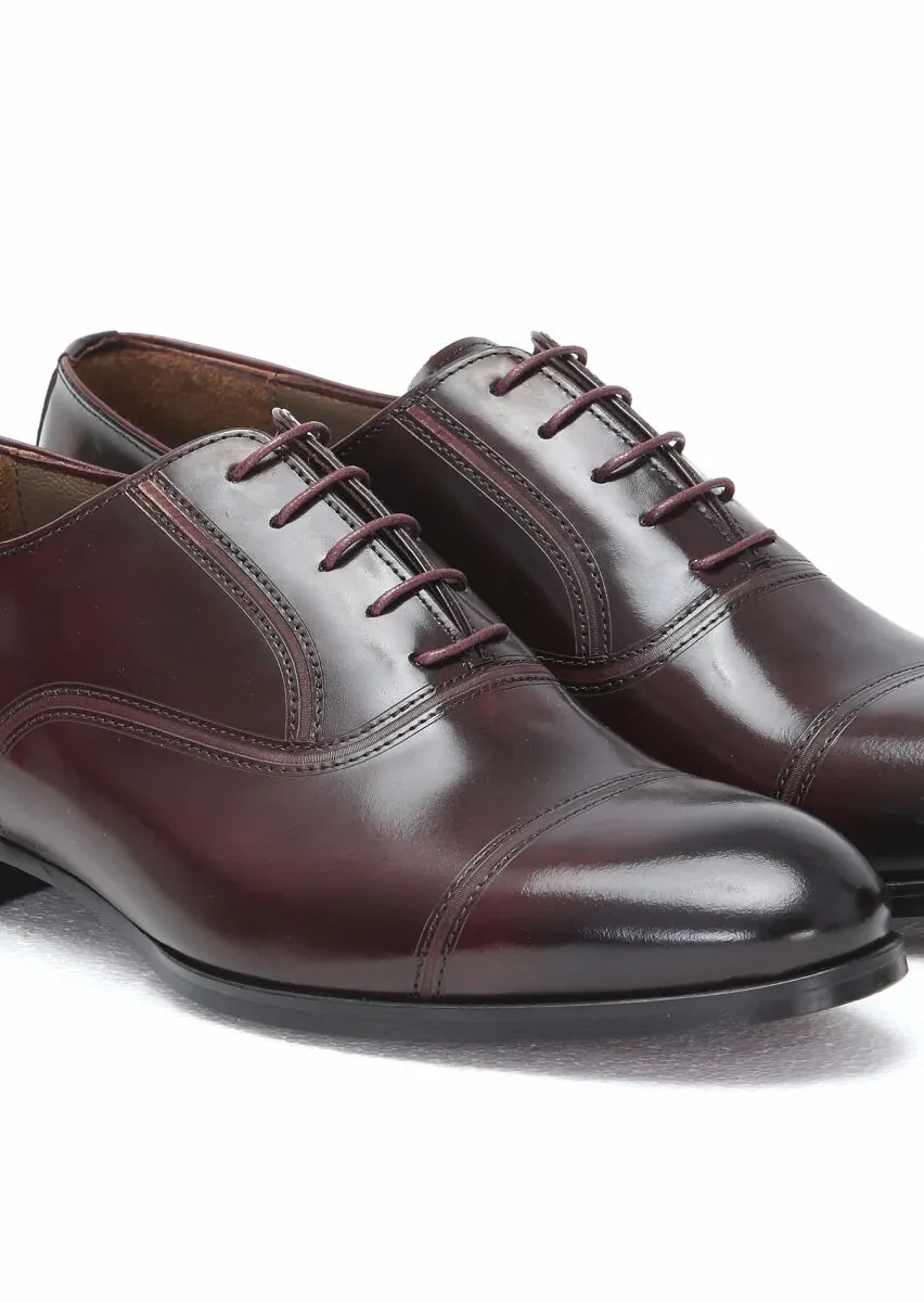 Burgundy Leather Classical Shoes - 3