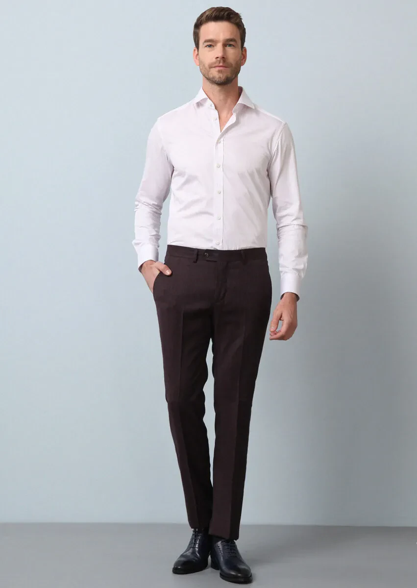 Burgundy Material Modern Fit Classical 100% Wool Trousers - 2