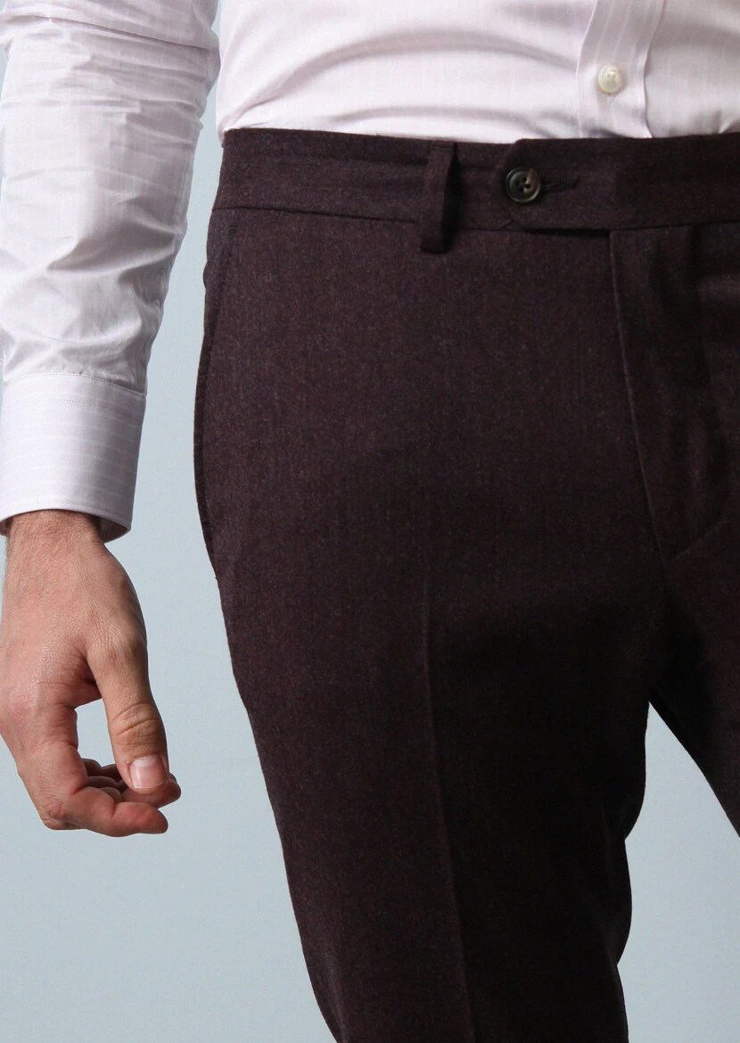 Burgundy Material Modern Fit Classical 100% Wool Trousers - 3