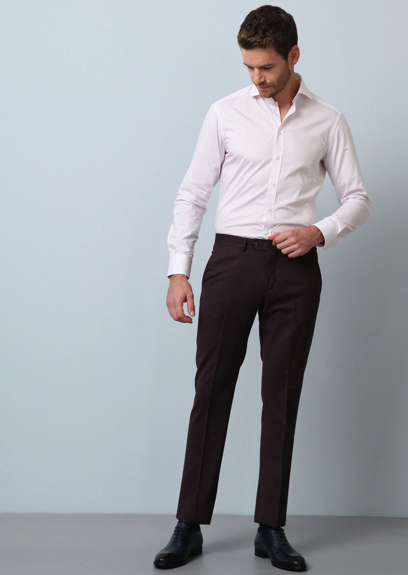 Burgundy Material Modern Fit Classical 100% Wool Trousers - 4