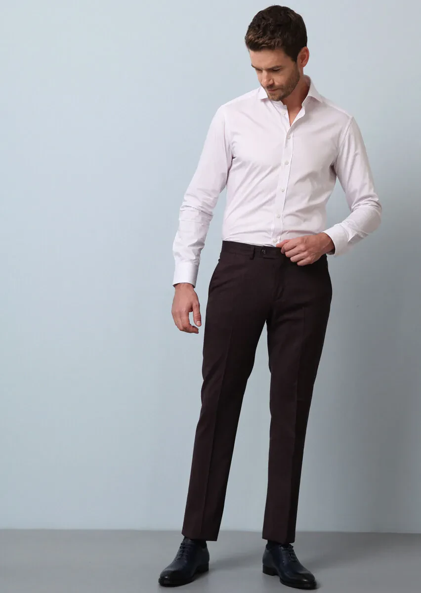 Burgundy Material Modern Fit Classical 100% Wool Trousers - 4