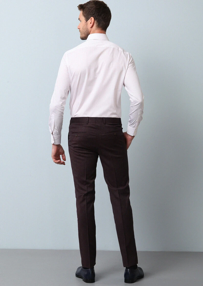 Burgundy Material Modern Fit Classical 100% Wool Trousers - 5