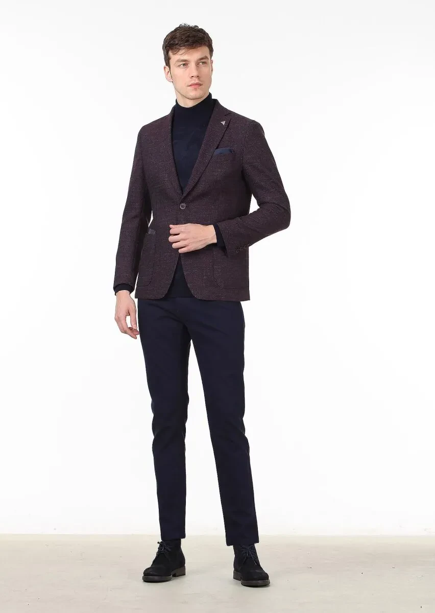 Burgundy Micro Regular Fit Wool Blended Jacket - 2