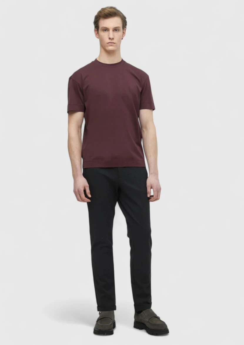 Burgundy Plain Crew Neck 100% Cotton T-Shirt 