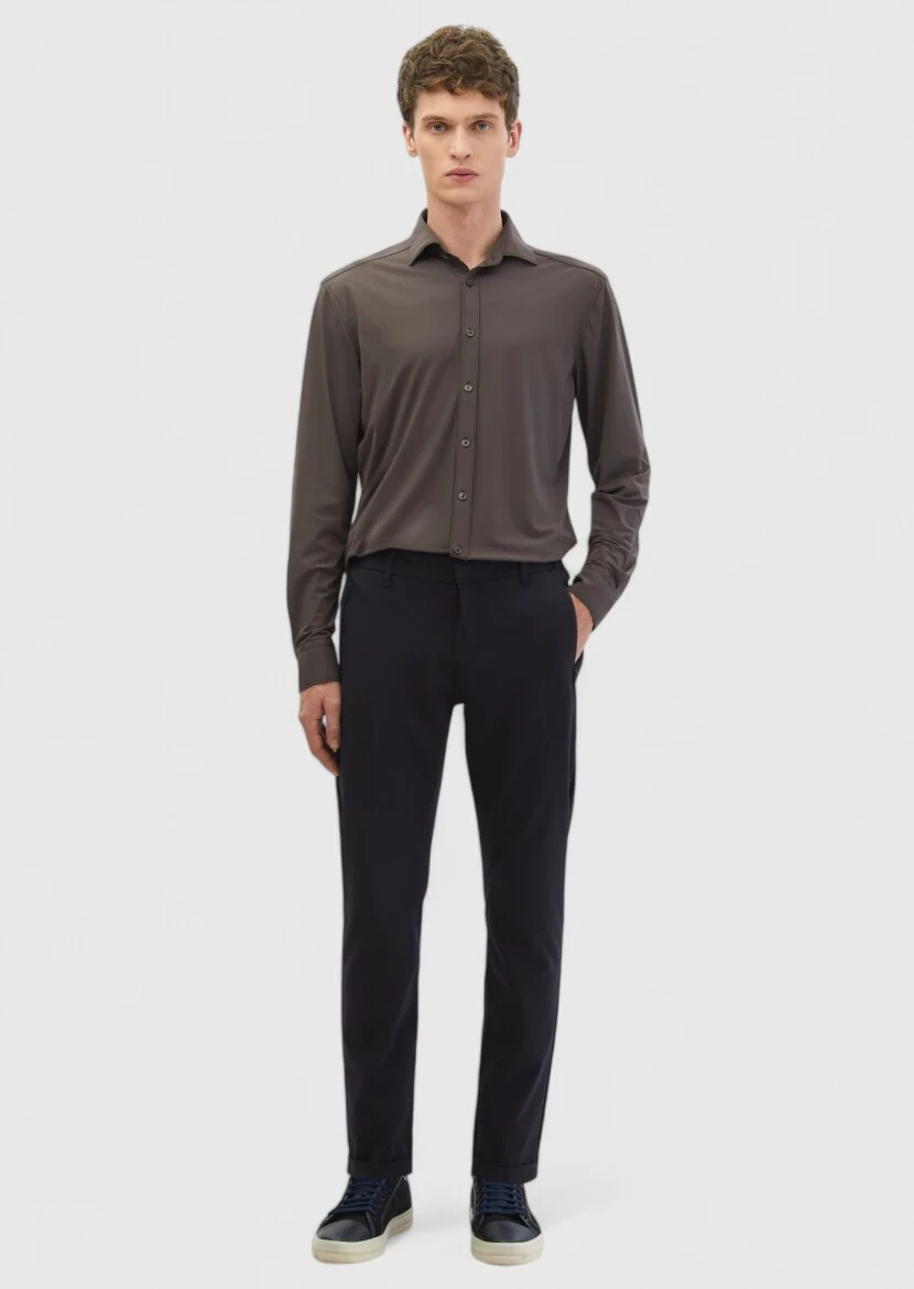 Burgundy Plain Regular Fit Weaving Classical Shirt - RAMSEY