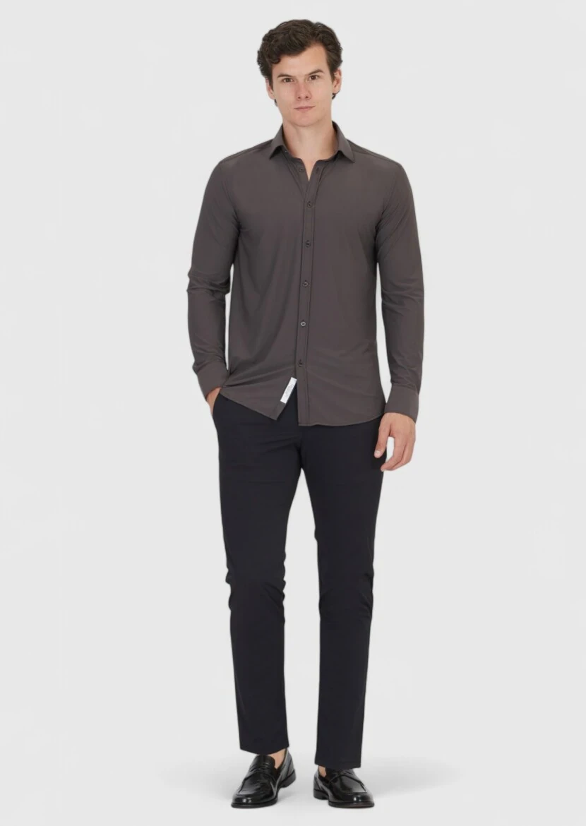 Burgundy Plain Regular Fit Weaving Classical Shirt - RAMSEY