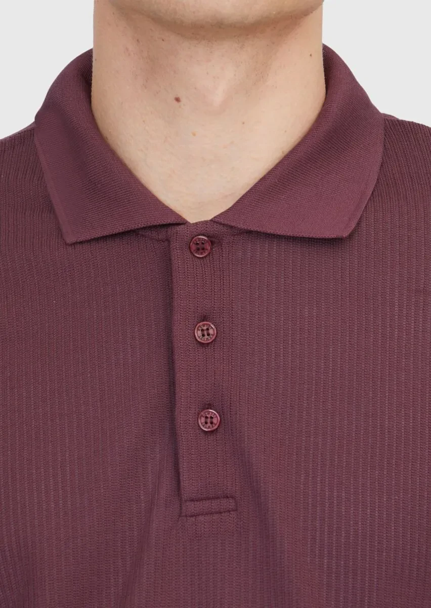 Burgundy Polo Neck Jacquard Sweatshirt - 4