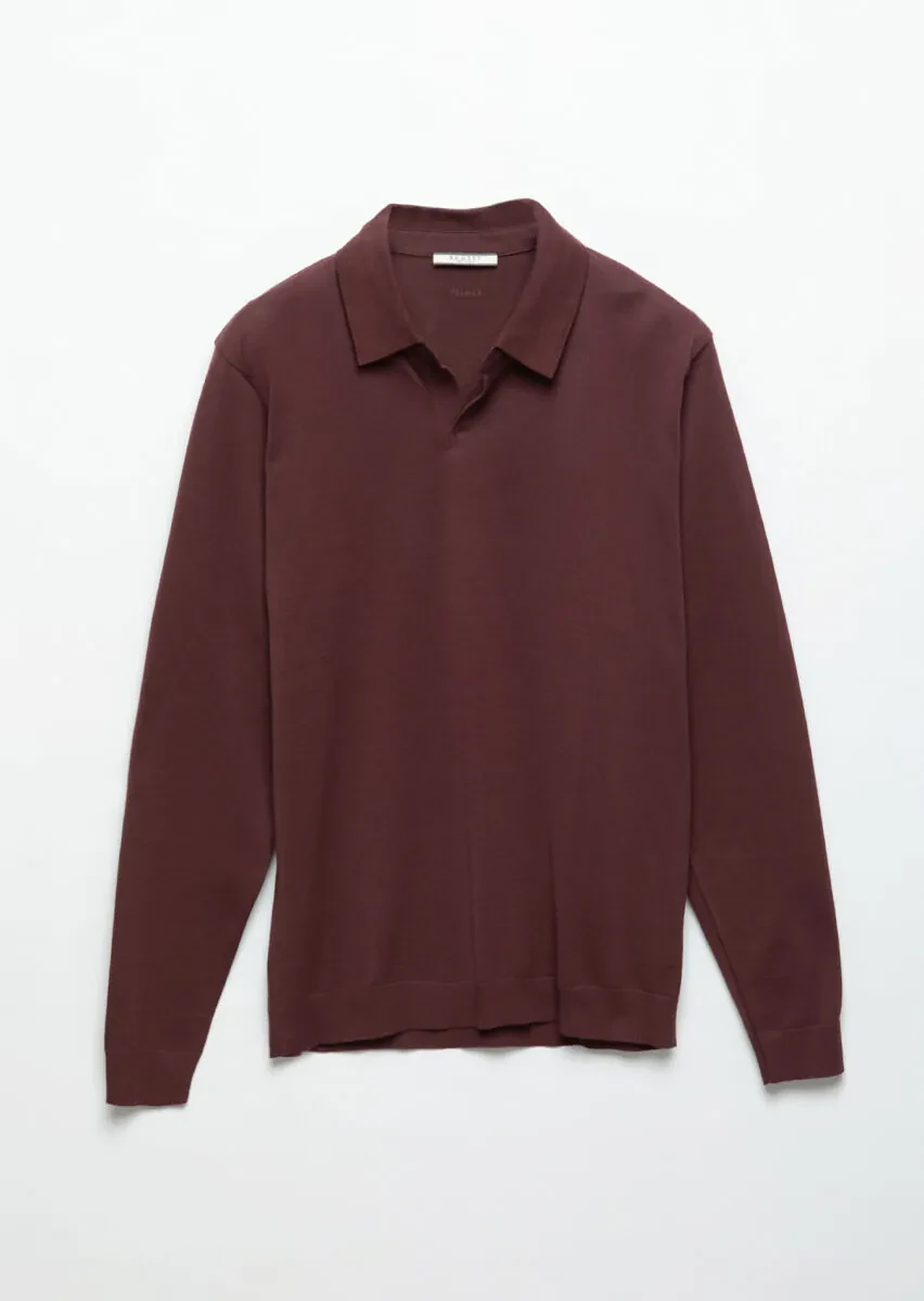Burgundy Polo Neck Plain Sweatshirt - 7