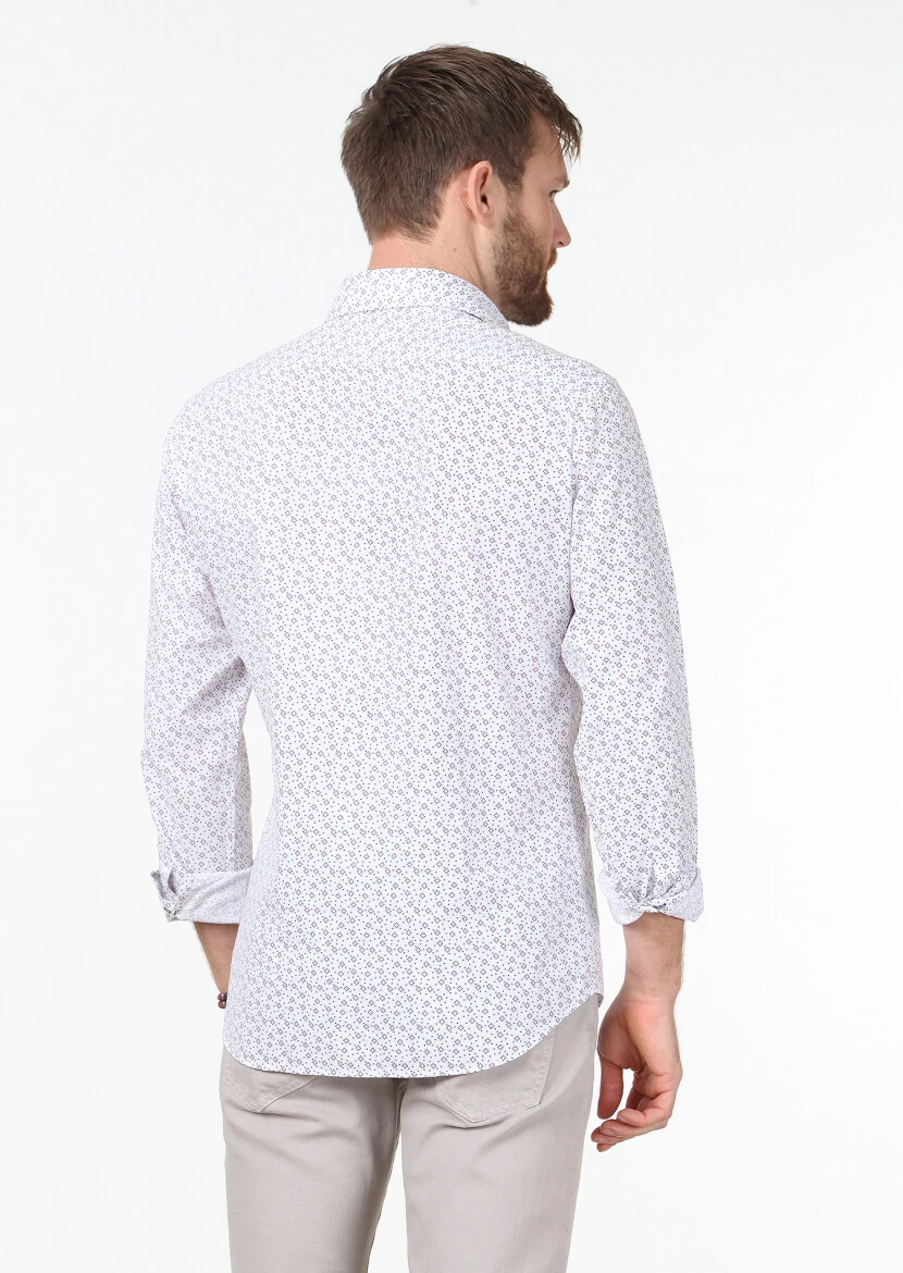 Burgundy Printed Slim Fit Weaving Casual 100% Cotton Shirt - 4